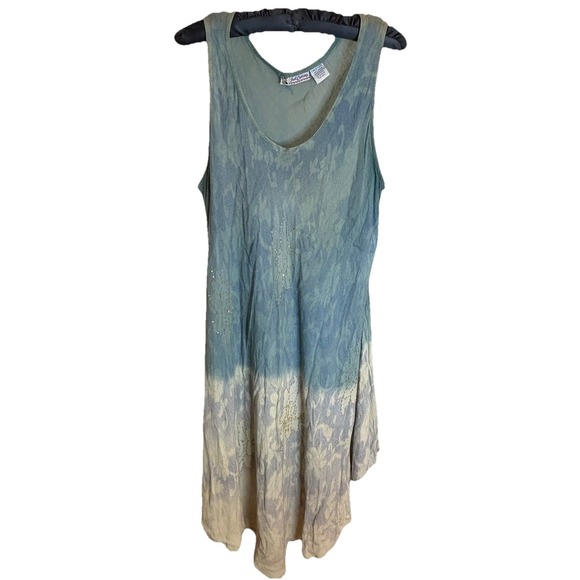 Boho Tie Dye Midi/Maxi 43" Dress Just Cruisin' Blue Cream Free Size India Rayon - Picture 1 of 6